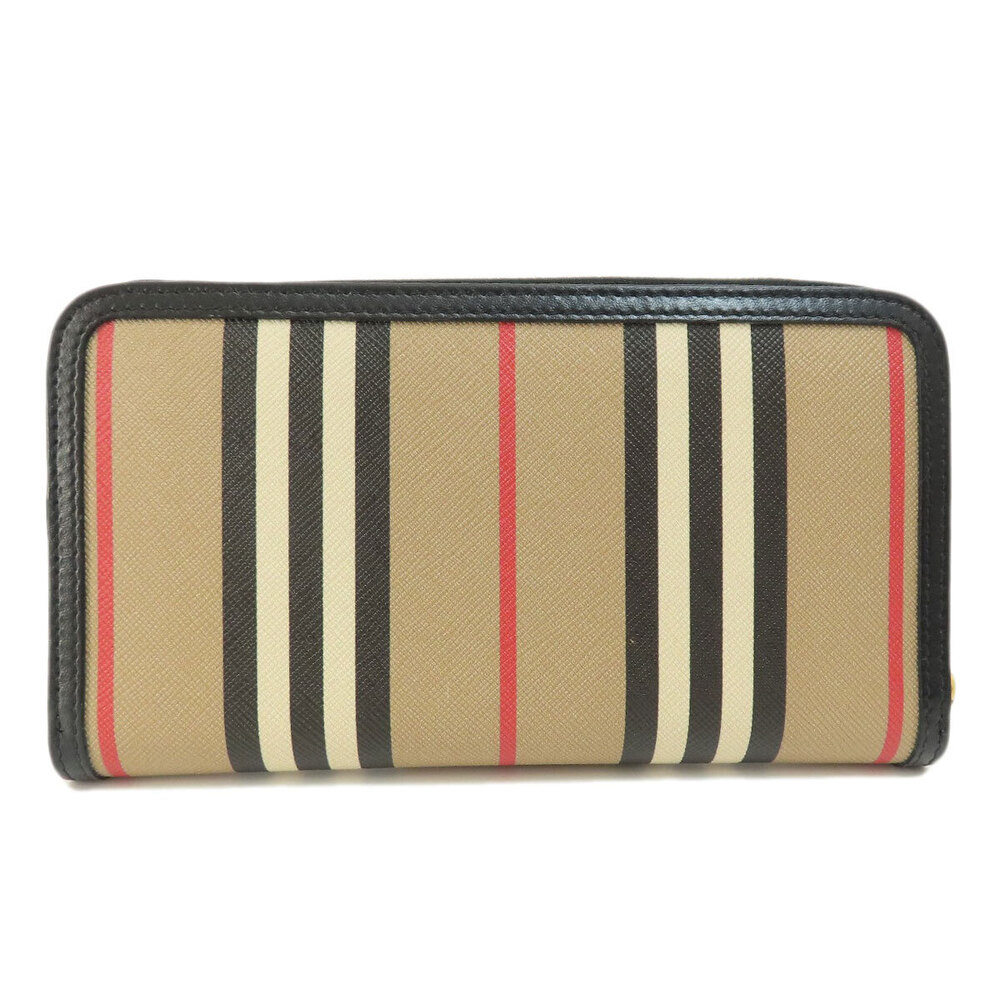 Burberry Around Long Zip Striped Wallet Leather